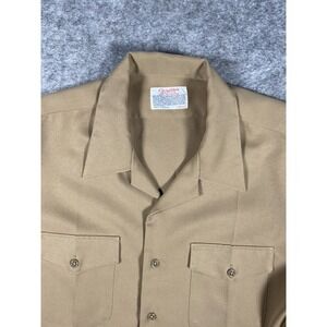 Creighton Mens Tan Short Sleeve Button Up Work Shirt Double Pocket Khaki XL